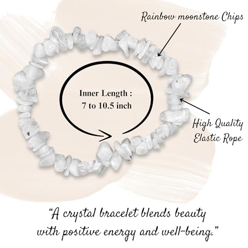 Image of Certified Rainbow Moonstone Bracelet for Women Men with Healing Crystal and Reiki Stone - Beautiful Gemstone Beaded Bracelet for Balance, Harmony & Positive Energy (Chips Stone Beads)