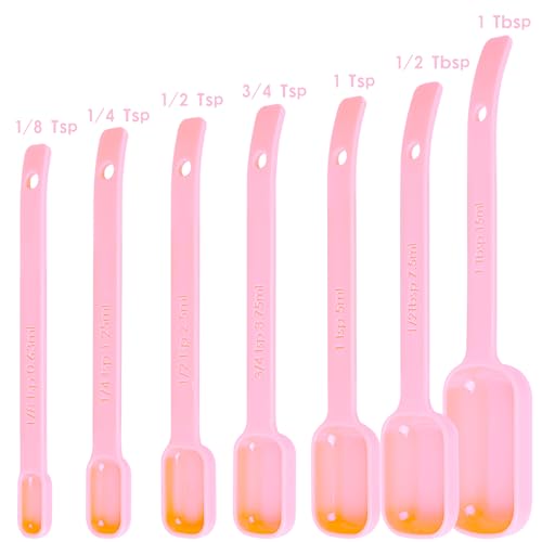 Set de 7 vasos medidores de plástico rosa para cocina miniatura 3