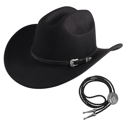 ViEinkaufen Cowboy Hat for Women Men Western Suede Hat Cowboy & Cowgirl Hats Panama Hat(Black)