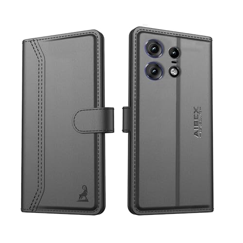 Image of AIBEX Compatible for Motorola Edge 50 Pro 5G Flip Cover Leather Finish with Magnatic Closure | Inside TPU with Card Pockets | Wallet Stand | Complete Protection Flip Case -Black