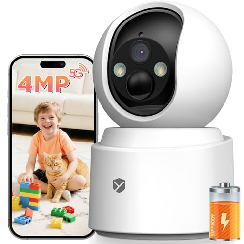 Battery Powered pet camera,true Wireless Indoor Camera, 4MP 2.5K WiFi Camera with Color Night...