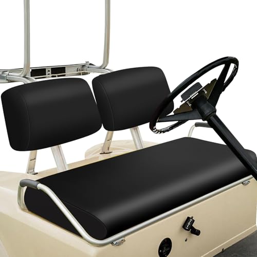 Image of Golf Cart Front Seat Covers Black Micro Fiber Leather Seat Covers Replacement for Club Car DS 1982-2000, Staple On