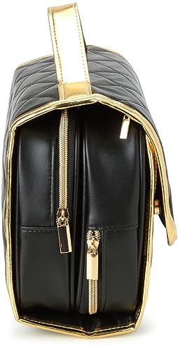 Juicy Couture Black Makeup Bag Cosmetics Organizer Travel Essentials Hanging Hook Faux Quilted Leather Gold Trim4