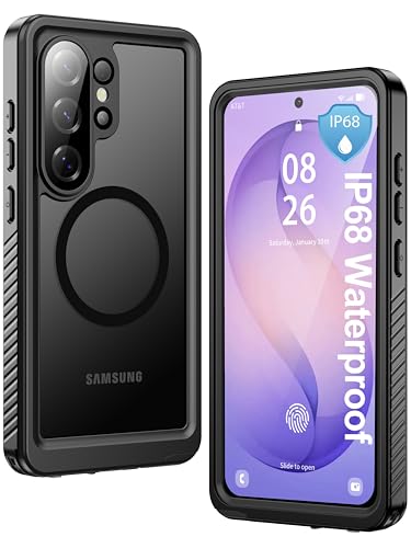 Image of ANTSHARE IP68 Waterproof Case for Samsung Galaxy S26 Ultra [2026] - MagSafe Compatible, Built-in Screen /Lens Protector - Shockproof Full Body Protection for Swimming /Outdoor, Black-Translucent Matte