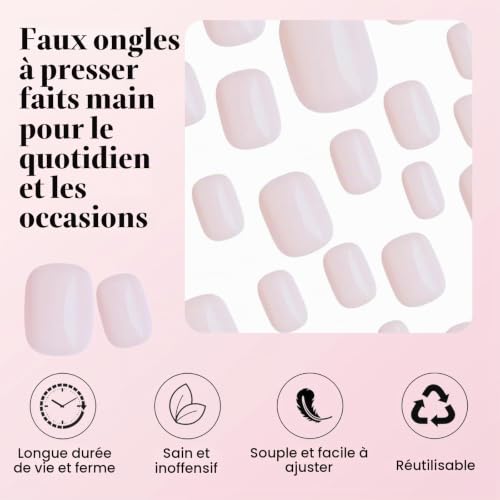 TESGADGETS 240 pièces ongles carrés press-ons rose clair courts ongles artificiels carrés complète couverture ongles en acrylique avec languettes adhésives – vue 3
