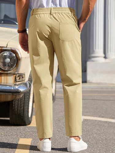 Image of Runcati Mens Stretch Golf Pants Casual Dress Pants Work Trousers | Slim Fit, Quick Dry, Lightweight, Comfy, Slacks, Pockets, Elastic Waist, Tapered, Cropped, 30 inch, 29 inch, Chino
