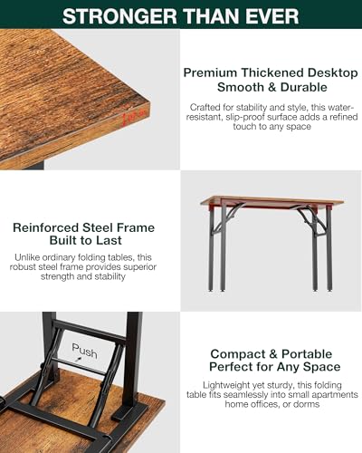 Image of Frylr Small Folding Computer Desk - Portable 35.8 Inch Foldable Laptop Table, Collapsible and Compact for Easy Storage and Fast Setup, Lightweight for Small Spaces, Craft and Study Use, Rustic Brown