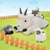 MorisMos Cabra Peluche Grande,45 cm Blanco Mamá con 3 Kawaii Cabra Bebés,Realista Large Stuffed Muñecas Juguetes Regalos para Niñas, Niños, Novias, Navidad Cumpleaños Decoración