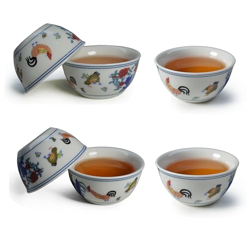 YXHUPOT Teacup Chinese Gongfu Tea Ceremony Mini Cups 6pcs Porcelain Mini Hand-Painted Design Colorful