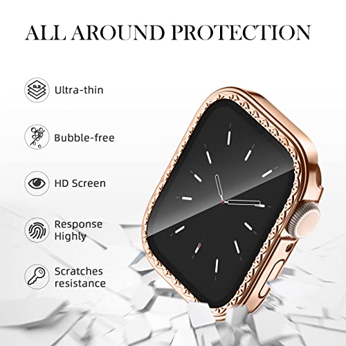 Recoppa Compatible for Apple Watch Series 7 Screen Protector 45mm with Slim Tempered Glass,Hard PC Elegant Cases Protective Cover for iWatch 7 45mm Rosegold*Rosegold 2Pack - Image 4