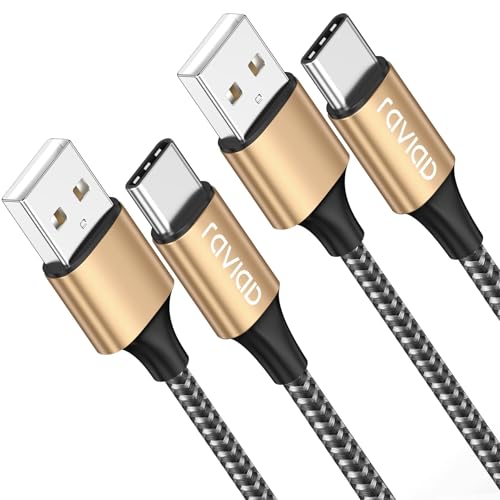 RAVIAD Cable USB C, Cable USB C Carga Rápida [2Pack 2M] Nylon 3.1A Cable Tipo C para Samsung Galaxy S23 S22 S21 S20 S10 S9 S8 Note 20 10, Huawei P40, Redmi Note 12, Google Pixel 7, OnePlus - Oro