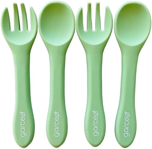 Juego de 4 cucharas y tenedores de silicona para bebés y niños pequeños juego de 4