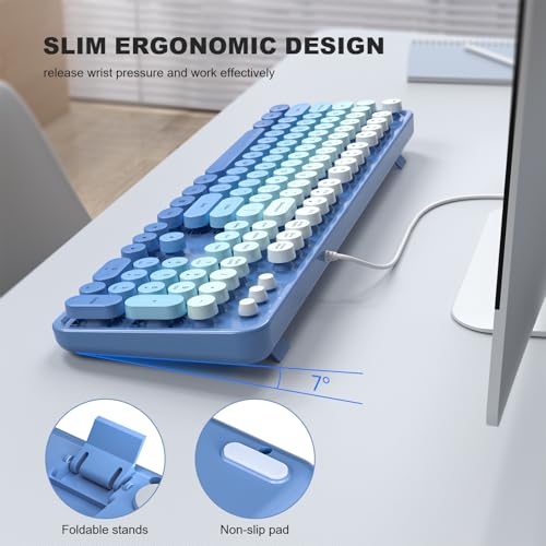 Image of MOFII Computer Keyboards Wired, Plug Play USB Full Size Typewriter Keyboard, Cute Colorful Aesthetic Keyboard with Foldable Stands for Windows PC Laptop (Blue Gradient)
