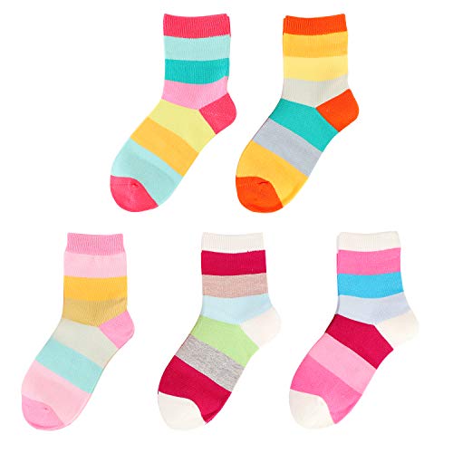 Image of Baby Toddler Little Big Girls Kids Cotton Crew Socks 5 Pack Gift Set
