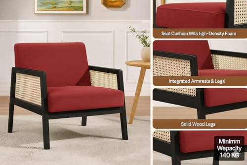 Image of Solid Sheesham Wood Arm Chair with Cushion || Cane Chairs for Balcony || Wooden Armrest Chair Garden Chairs Outdoor || Dining Chair for Living Room Furniture Modern Accent Chair Walnut Finish