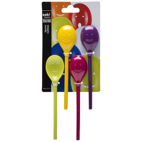 Zak! Designs Happy Faces Mini Spoons, Set of 4, Break-resistant and BPA-free plastic, Flora