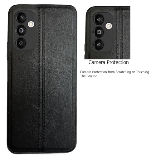Image of A rtistque Premium Thread Leather Back Cover Case for Samsung Galaxy A14 5G | Drop Protection | Smooth Grip | Raised Camera Edges - Black
