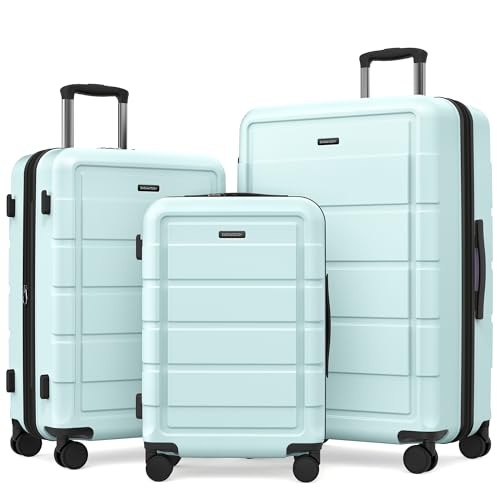SHOWKOO Upgrade Luggage Sets 3pcs, 100% Premium PC Durable Expandable Luggage Suitcase with Double Wheels TSA Lock Mint Green