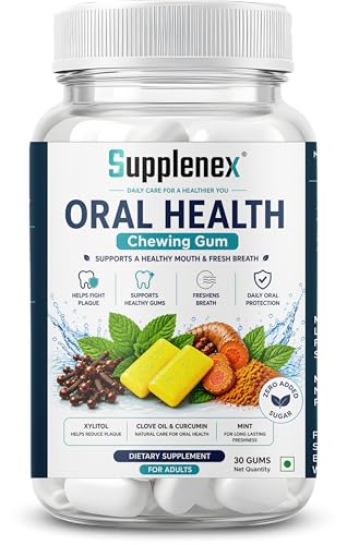 Image of Oral Health Chewing Gum with Clove Oil & Curcumin Extract | Zero Added Sugar | Fresh Breath, Plaque Support & Healthy Gums | Xylitol Mint Gum for Adults | 30 Chews