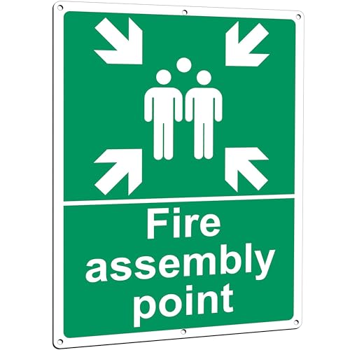 Fire Assembly Point Sign Metal 300 × 400mm(A3) Assembly Point Signage Aluminum Reflective With 6 Drilled Holes