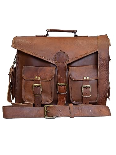 Madosh Genuine Leather Laptop Briefcase Shoulder Messenger Crossbody Bag Business Vintage Brown Handmade Bag