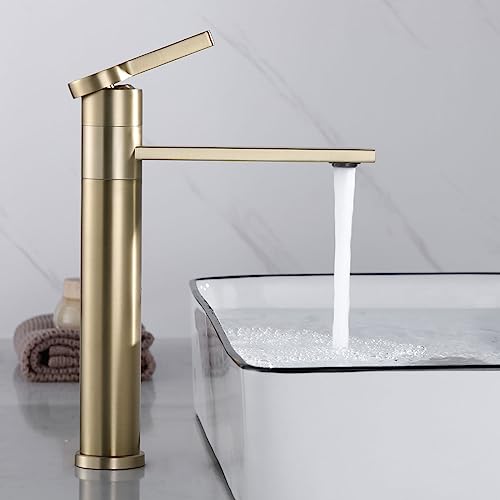 SHANFO Waschtischarmatur Gold, Wasserhahn Bad Hoch mit 360°Drehbar...