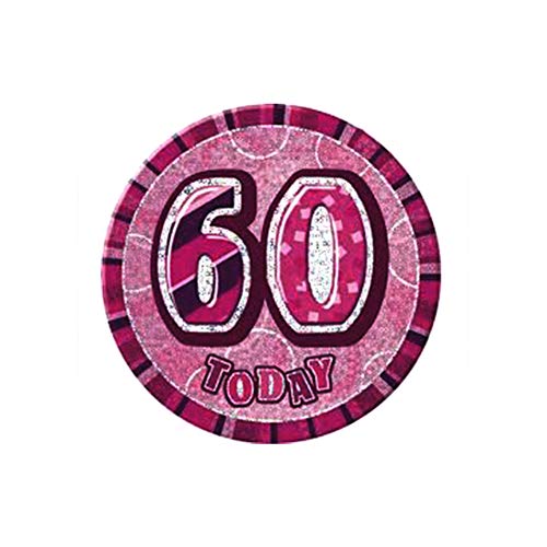 Gifts 4 All Occasions Limited SHATCHI-690 60th Badge Glitz Pink Birthday Decorations Unisex Party Supply