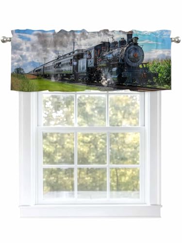 Dexnympq カフェカーテン 小窓用 風景 蒸気機関車 鉄道 木 カーテン おしゃれ 遮像 UVカット 遮熱 目隠し透けにくい ロッドポケット式 洗える キッチン 浴室 トレイ 子供部屋 喫茶店 洗面所 店舗飾り 軽量 1枚入り 丈45 cm x 幅1