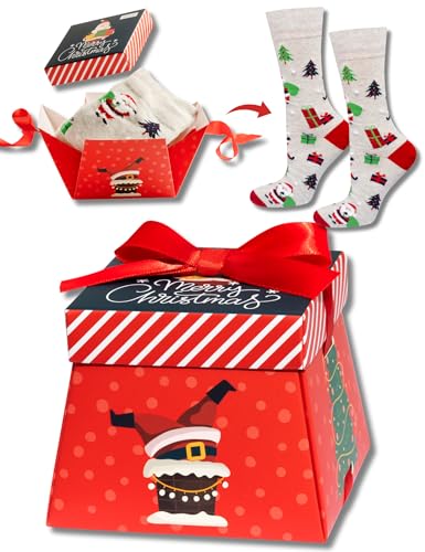 soxo Natale Calzini Idee Regalo Per Donna Uomo Divertenti Calze Di Natalizia In Confezione Con Un Arco Regali 35-40 Rosso