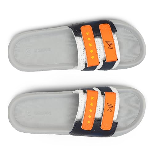Image of CHUPPS Mi Ace Orange Navy Drift Orthopedic Slippers | Soft Footpharma Footbed | Breathable Ventilation Holes | Lightweight Flip Flops | Anti-Skid Chappals for Everyday For Mens