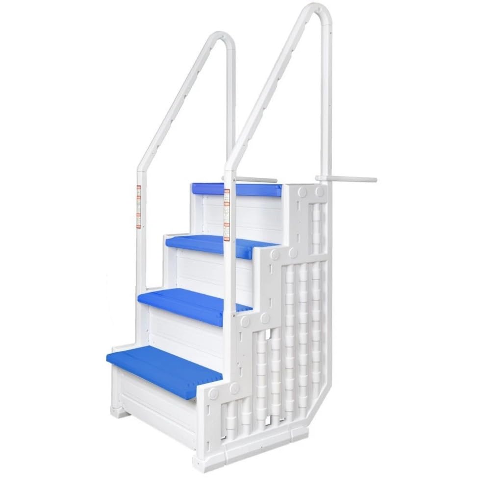Escalera para piscina con peldaños blancos y azules de 81 pulgadas miniatura 2