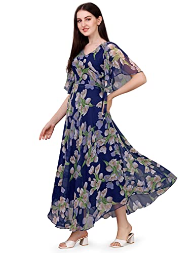 Image of Fashion2wear Women's Georgette Floral Digital Print Short Sleeve Full-Length Fit & Flare Long Gown Dress for Girls (LN-X9TQ-MN1D)
