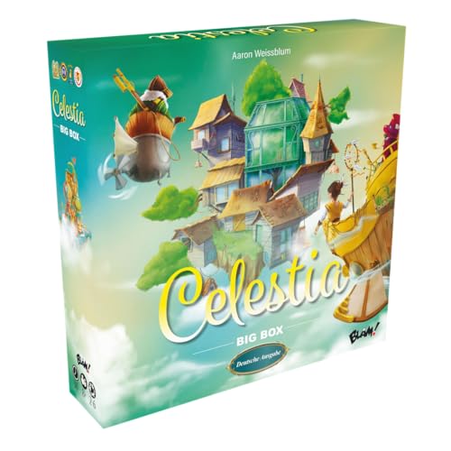 Celestia Big Box, kooperative, ELZNIR GAMES, Luftschiffreise, wunderschön illustriert, Würfelspiel, 2-6 Spieler, ab 8 Jahren, Spieldauer 30 Min., inkl. Erweiterungen, Familienbrettspiel