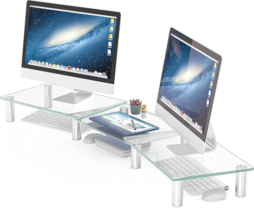Hemudu Supporto per doppio monitor, lunghezza e angolo regolabili, supporto per monitor del...