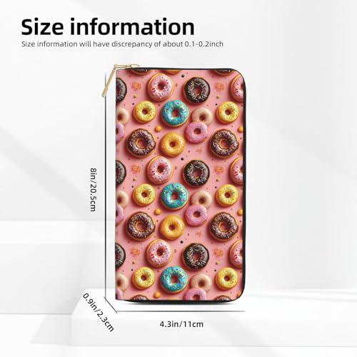 Leather Thin Slim Wallets for Women & Men - Colorful Donuts A Print Card Wallet Holder with Zipper2