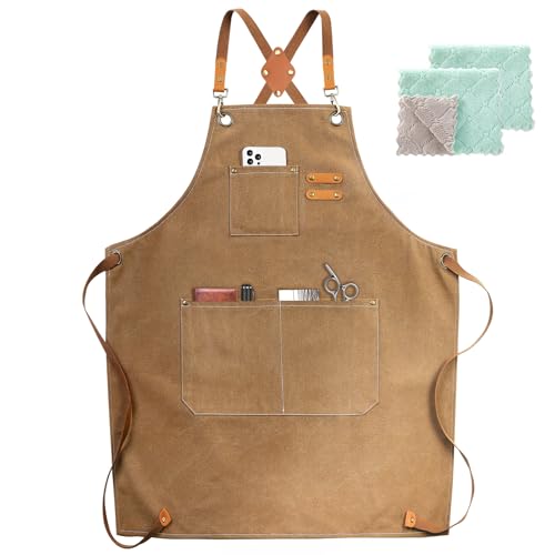 ZOMAO Chef Apron, Cotton Canvas Cross Back Apron with Pockets