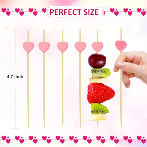 Pink Heart Cocktail Picks, Valentines Galentines Day Decorations Toothpicks for Appetizers, 4.7 IN Long Fancy Bamboo Food Skewers Wooden Charcuterie Sticks for Drinks Party Supplies Wedding Decor 100 - Thumbnail 6