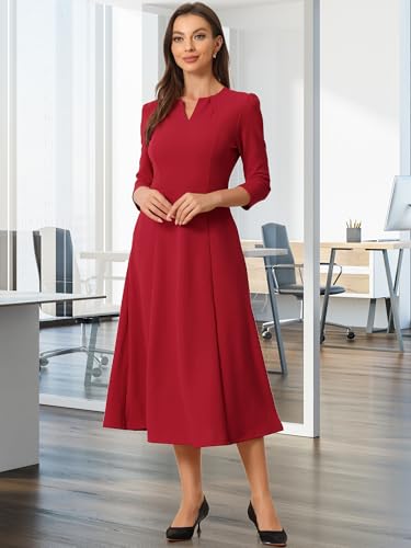 Image of Allegra K Womens 3 /4 Sleeve A-Line Business Work Formal Midi Dress