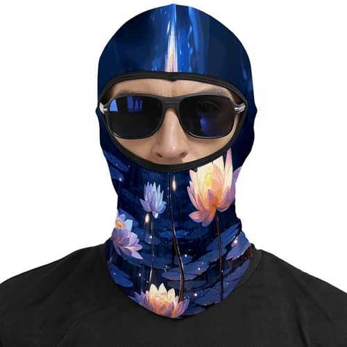 Pasamontaña para hombre y mujer con estampado de flores nocturnas, máscara completa para motocicleta, gorro calentador de cuello miniatura 3
