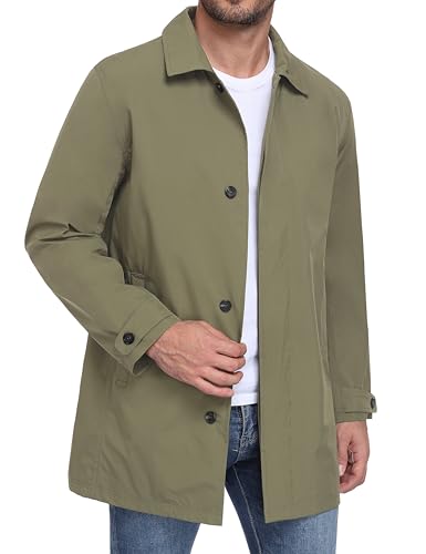 Image of Little Donkey Andy Men's Waterproof Mid-Length Trench Coat, Lightweight Long Rain Coat, Single Breasted Overcoat