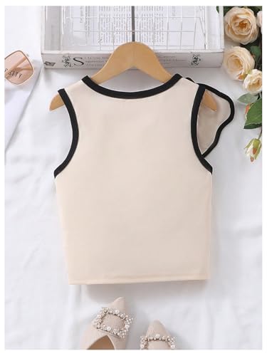 Image of OYOANGLE Girl's Pearl Beaded Asymmetrical Tank Top Ruffle Trim Sleeveless Crop Tops