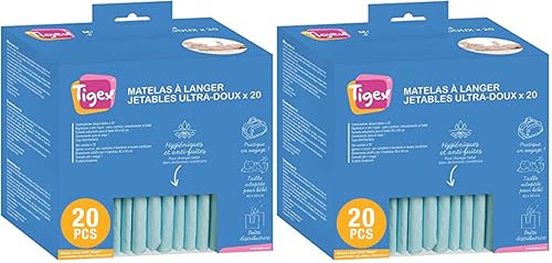 Tigex Protections Jetables pour Matelas à Langer, Blanc/Bleu, Lot de 40