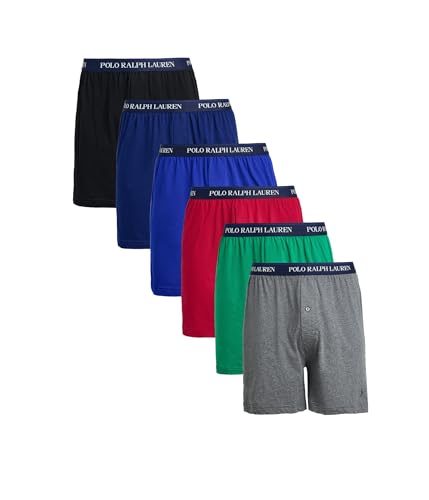 POLO RALPH LAUREN, Men's, Classic Fit Knit Boxers, Polo Black/Heritage Royal/Charcoal Heather/Classic Red/Holiday Navy/Erin Green, Medium