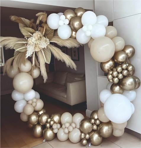 Image of Happy Birthday Balloons Decoration Kit - 47 Pcs White, Golden Chrome & Sand White Balloon Garland Set for Birthday Parties & Celebrations | Birthday Decoration for Kids & Adults