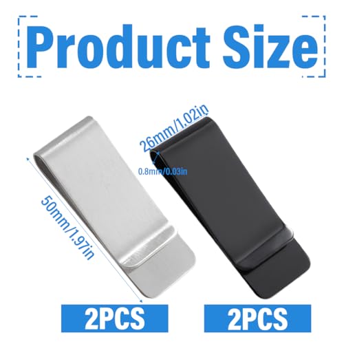 WeddHuis 4 Stück Geldklammer Edelstahl Schlanke Multifunktional Geldscheinklammer Kreditkartenklemme Notizclip für Männer und Frauen (Schwarz und Silber)