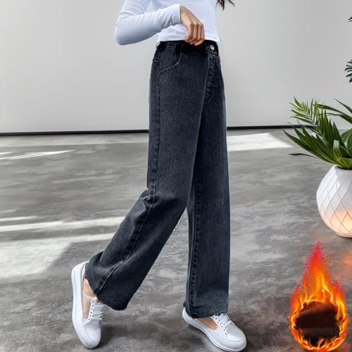 Girls Jeans Winter Girls Big Children Fuzzy Fleece Straight Leg Wide Leg Pants Winter Casual Loose Pants for3