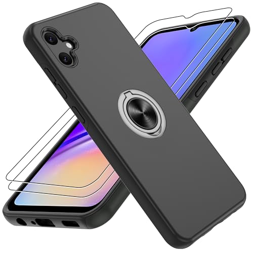 Coque Samsung Galaxy A05 noire avec anneau rotatif et béquille intégrée