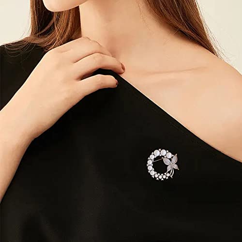 Image of GBAHFY Butterfly Pearl Brooch Gold Elegant Bridal Vintage Style Pins Wedding Banquet Anniversary Brooch for Women