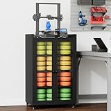 Sturdy 3D Printer Stand with Wheels – Closed Dust-Proof 3D Printer Table with Glass Door & Filament Storage, Ideal Printer Desk for Studio or Workshop