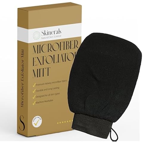 Skinerals Premium Exfoliating Mitt, Exfoliator Glove & Self Tanner Prep, Body Exfoliator Scrubber for Ultimate Smoothness Cover